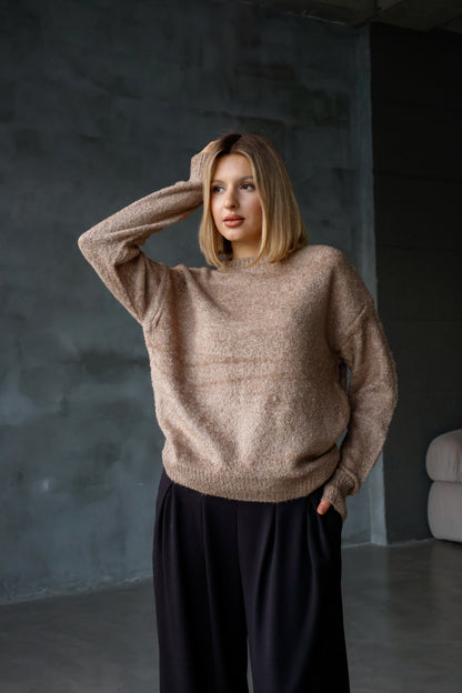 Bisiklet Yaka Oversize Örgü Detaylı Triko Kazak