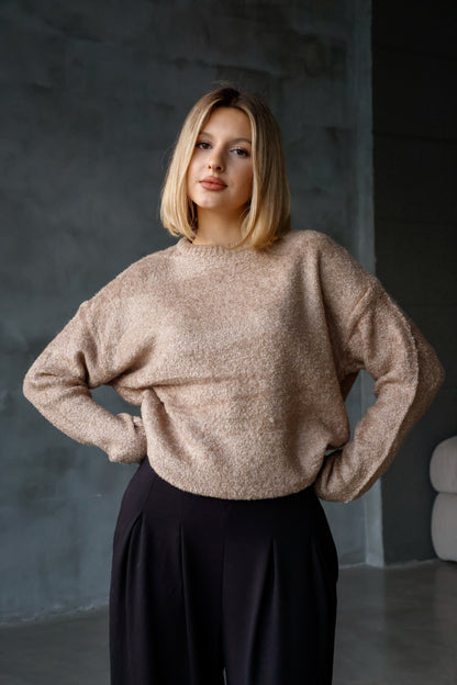 Bisiklet Yaka Oversize Örgü Detaylı Triko Kazak