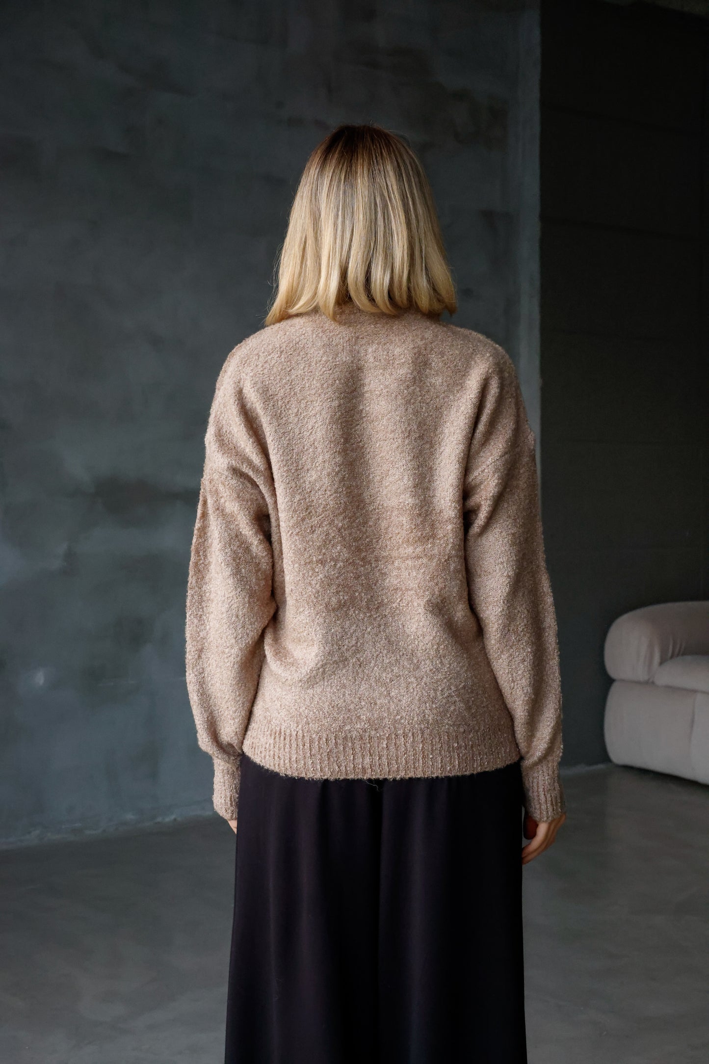 Bisiklet Yaka Oversize Örgü Detaylı Triko Kazak