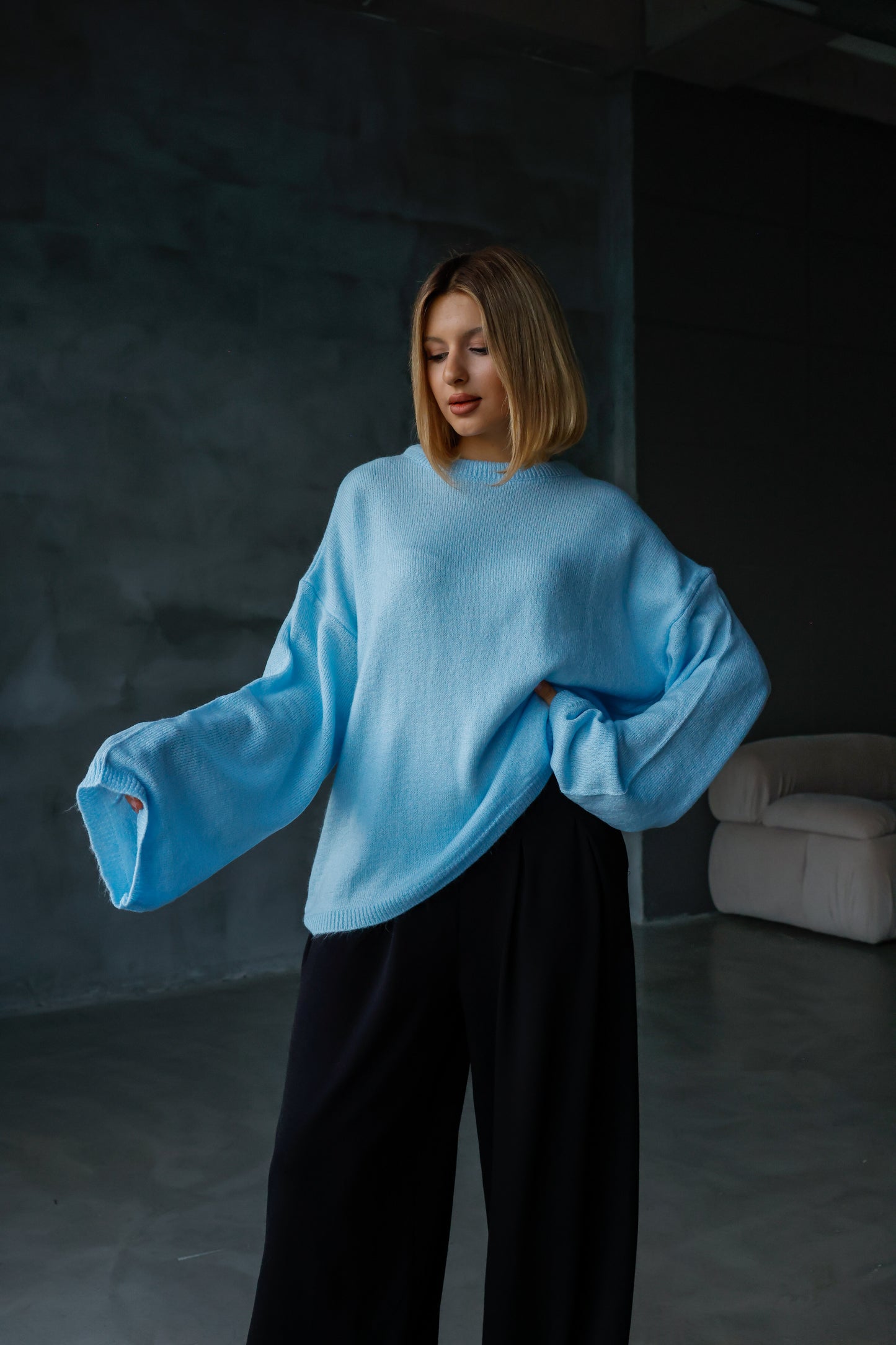 Oversize Salaş Sakallı Triko Kazak